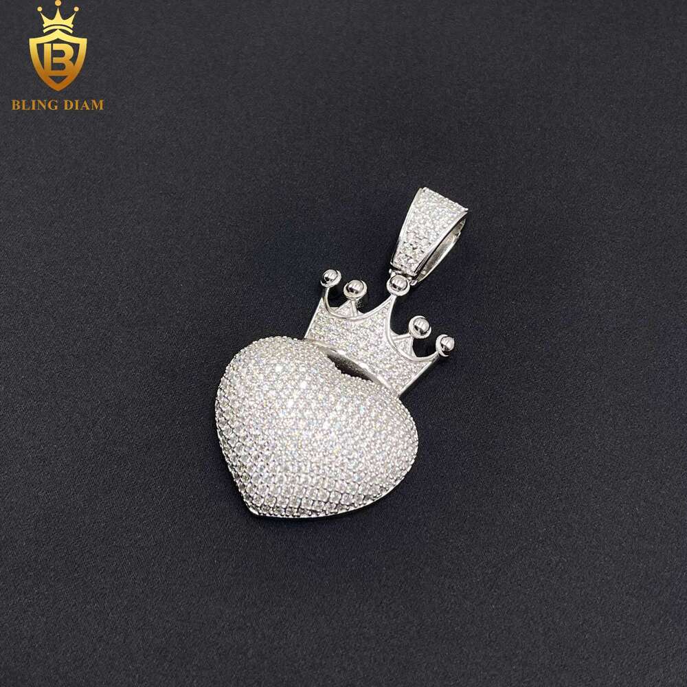 Iced Out Jewelry Solid Sterling Sier VVS Moissanite Pass Dia Tester Heart Pendant Necklace