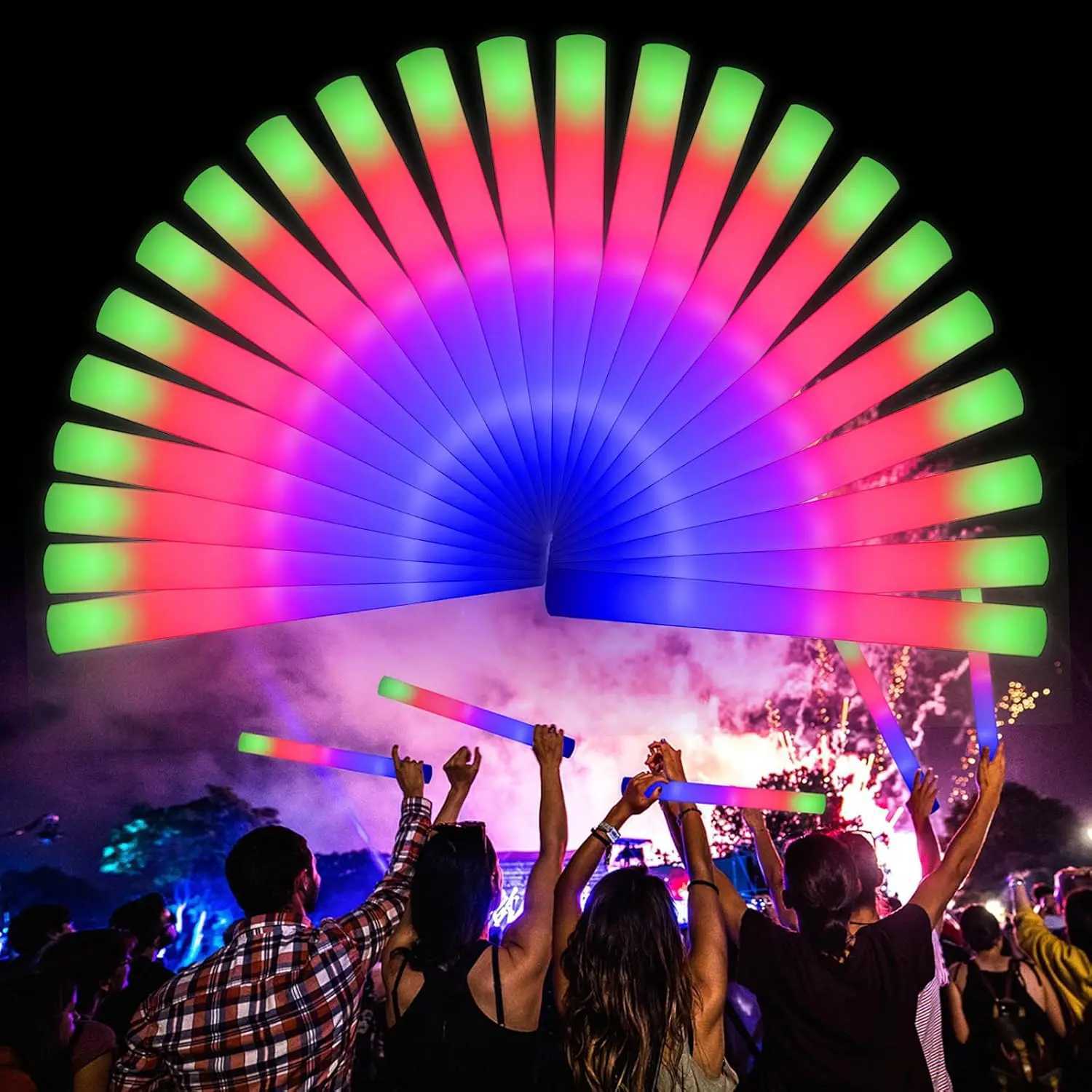 58Pcs Foam Glow Sticks Bulk LED Glow Sticks with 3 Colorful Flashing Modes Long Life Battery Glow In The Dark Party Supplies W250528