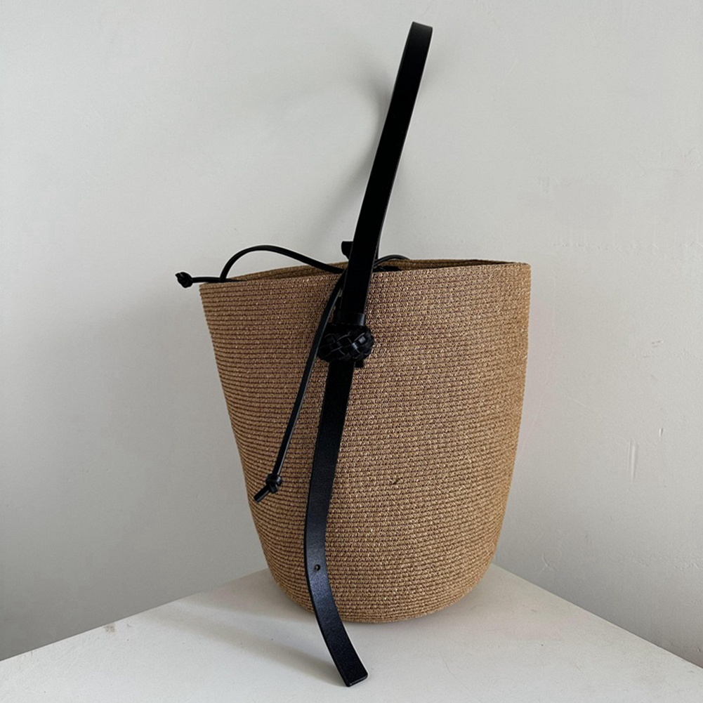 Woven Straw Bag for Women with Adjustable Strap Summer Beach Bag Solid Small Tote Bag Cute for Travel Shopping