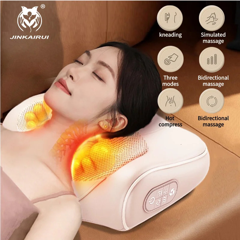 Jinkairui Neck Massage Pillow Cervical Massager Waist Back Shoulder Shiatsu Kneaded Multifunctional Compress Relaxation Gift 250519