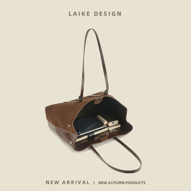 Women's 2024 Autumn Winter High-End Tote First Layer Oil Wax Leather Commuter Handbag Matte Underarm Bag
