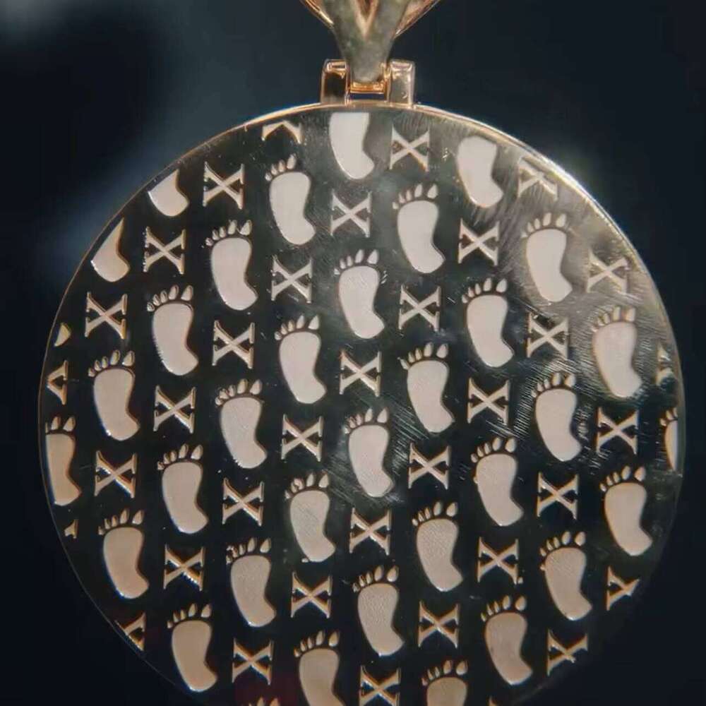 Iced Out Custom Made 2inch Width Circle Memory Photo Pendant Lab Dia 10K Solid Rose Gold