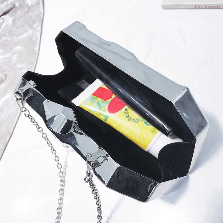 Women Handbags Metal High Quality Hexagon Clutches Fashion Geometric Mini Party Black Evening Purse Silver Bags Gold Box Clutch M250528