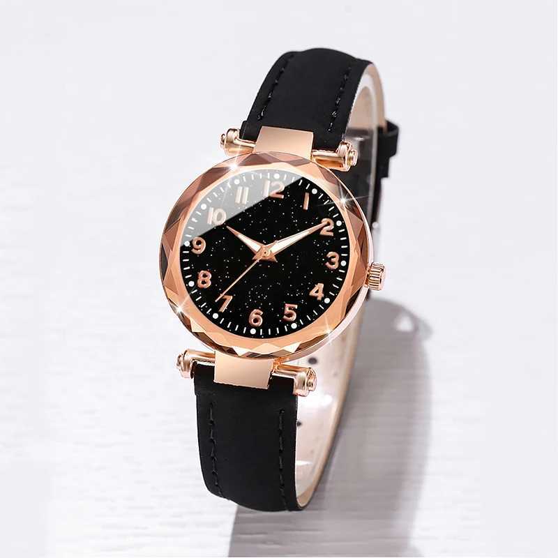 5PCS/Set Women Watches Bracelets Set Fashion Starry Sky Dial Leather Band Quartz Watch XJ250527