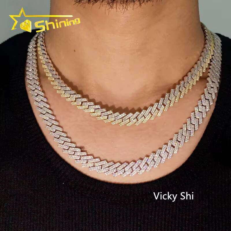 Hot Selling Iced Out S Sier Men 10MM Width Gold Plated Moissanite Cuban Link Bracelet & Necklace