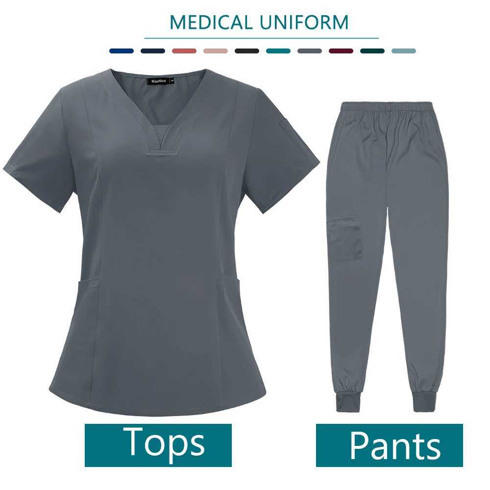Solid Color Short Scrub Suit Nurse Uniforms Breathable Doctor Uniform for Women Medical Clothing Beauty Sn Work Set X250528
