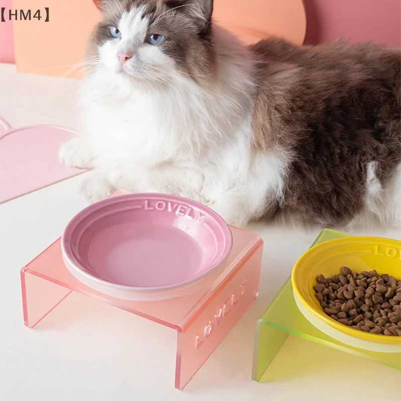 Cat Food Tray Nordic Style Ceramic Bowl Multiple Colors Pet Bowl Cat Water Bowl Cat Food Bowl Acrylic Stand Pet Supplies Y250528