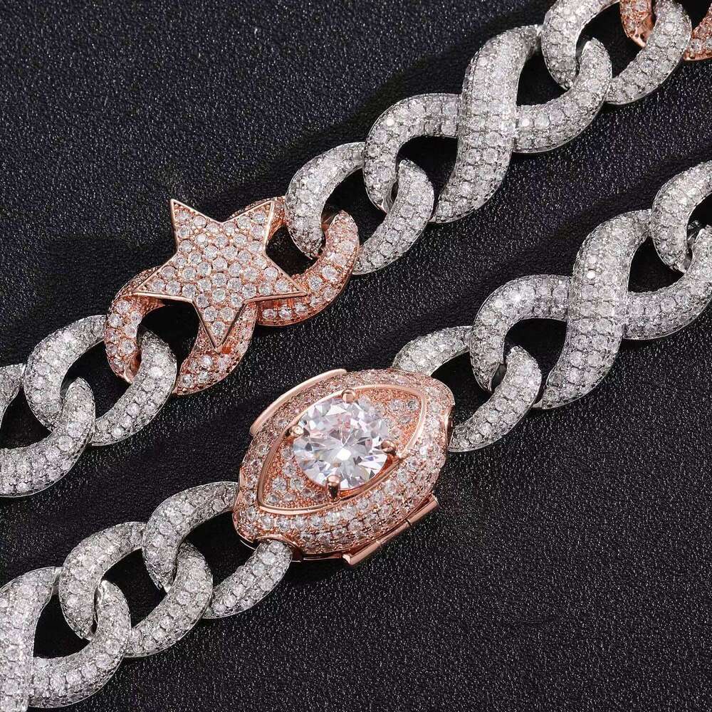 Hip Hop Sterling Sier VVS Moissanite NecklaceLINK Necklace Iced Out Miami Cuban Men's Double Sided LINK Chain