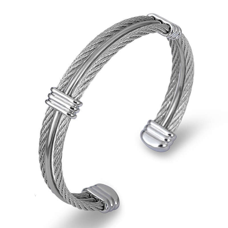 Wire Colorful Three Rope Couple Bracelets Stainless Steel Open Bangle Jewelry for Men and Women
