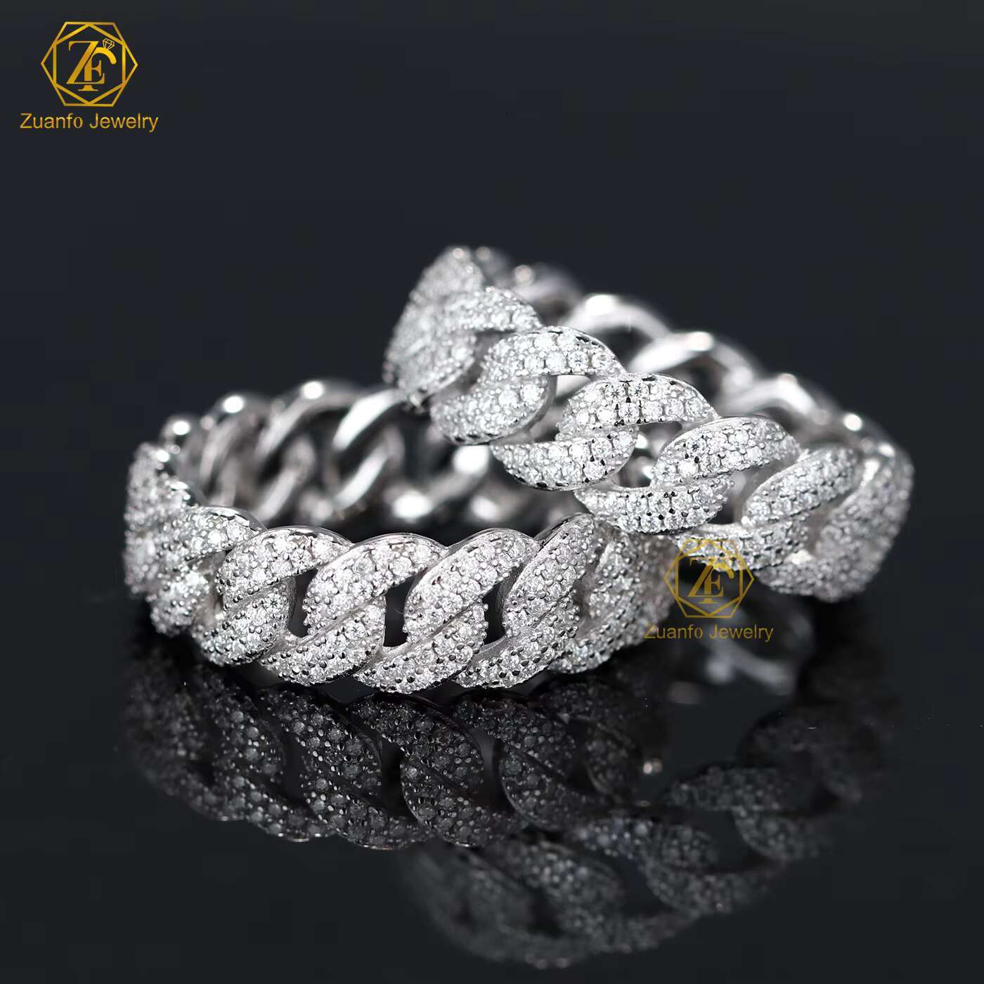 Hot Sale Ready to Ship Iced Out Cuban Ring Moissanite 925 7mm Moissanite Diamond Ring for Men