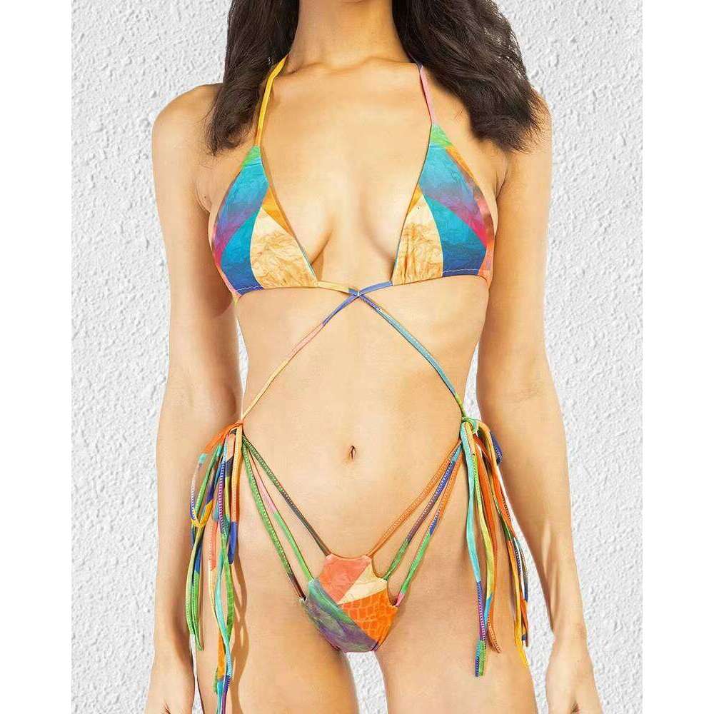 Custom New Design Hot Sale Print One Piece Micro Thong Girl Bikini Ladies Front Cross Back Lace Up Swimsuit Women Sexy Swimwear