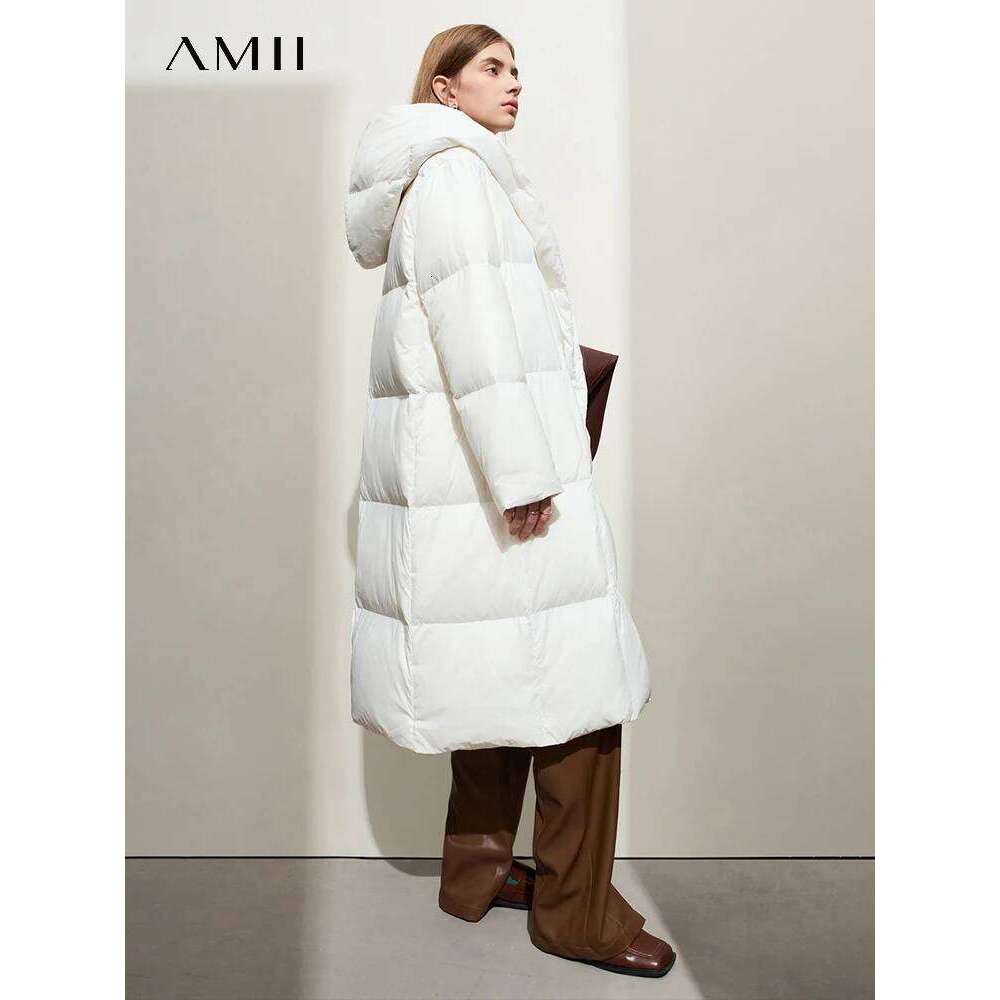 AMII Minimalist Down Puffer For Women Winter Long Bread Coat Light Thick Warm Quality Fashion Outerwear New 12324060