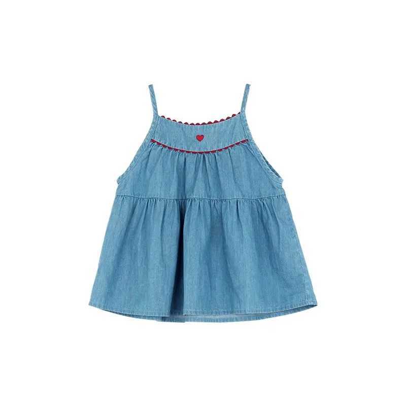 Fashion Children Girl Dress Summer Blue Sleeveless Casual Dress Beach Party Dress for Kids X250528