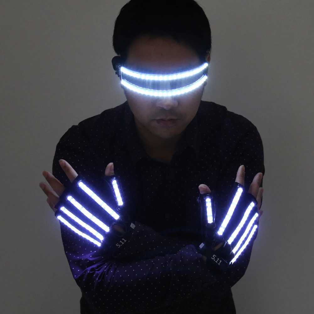 LED Glow Gloves Rave Light Flashing Finger Lighting Glow Mittens Magic Black Luminous Gloves Party Supplies Halloween W250528