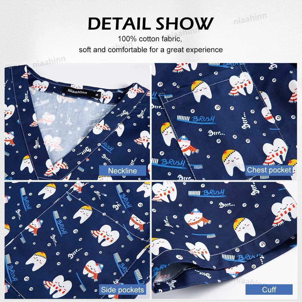 Fashionable Printed Uniform for Doctor and Nurse Scrubs Top Medical Surgical Gowns Dentist Cartoon Cute Workwear Women X250528