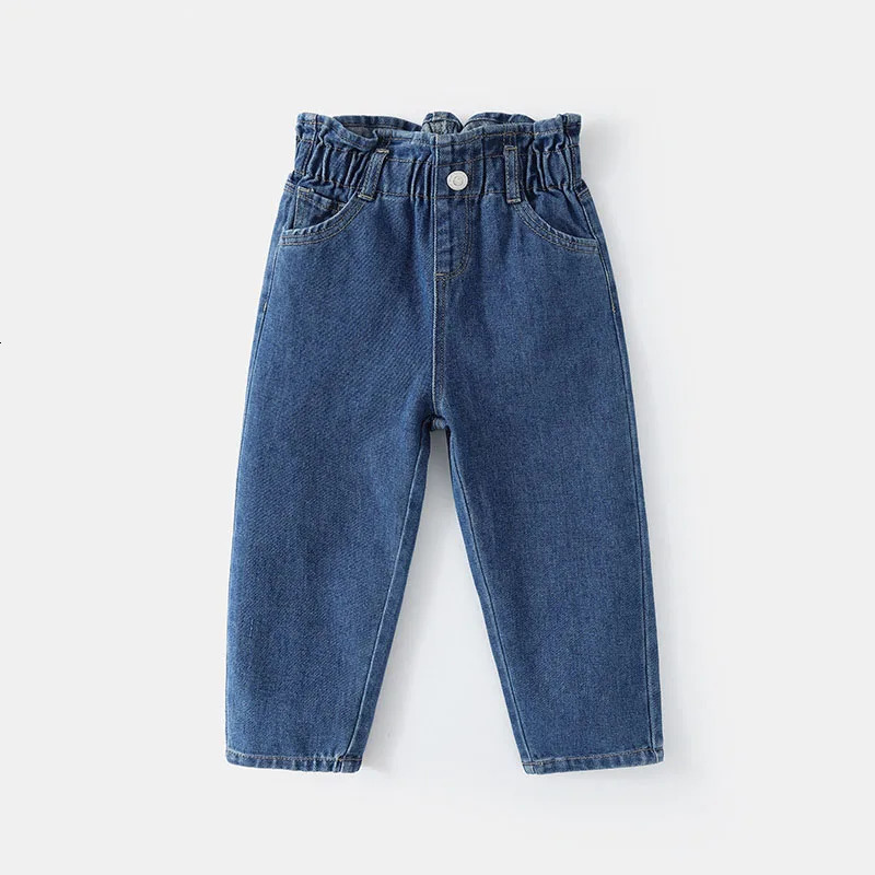MILANCEL Spring Kids Jeans Girls Cute Solid Color Denim Blue Pants Children Loose Trousers 250528