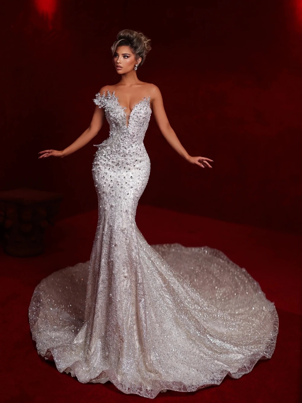 Exquisite Pearls Wedding Dresses Sequins Strapless Bridal Gowns Rhinestone Beading Slim Custom Made Sleeveless Vestidos De Novia Plus Size
