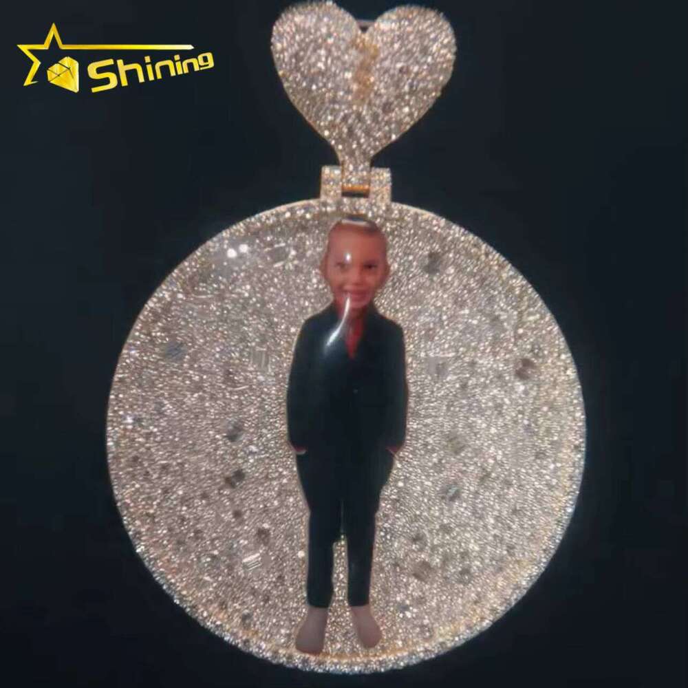 Iced Out Custom Made 2inch Width Circle Memory Photo Pendant Lab Dia 10K Solid Rose Gold