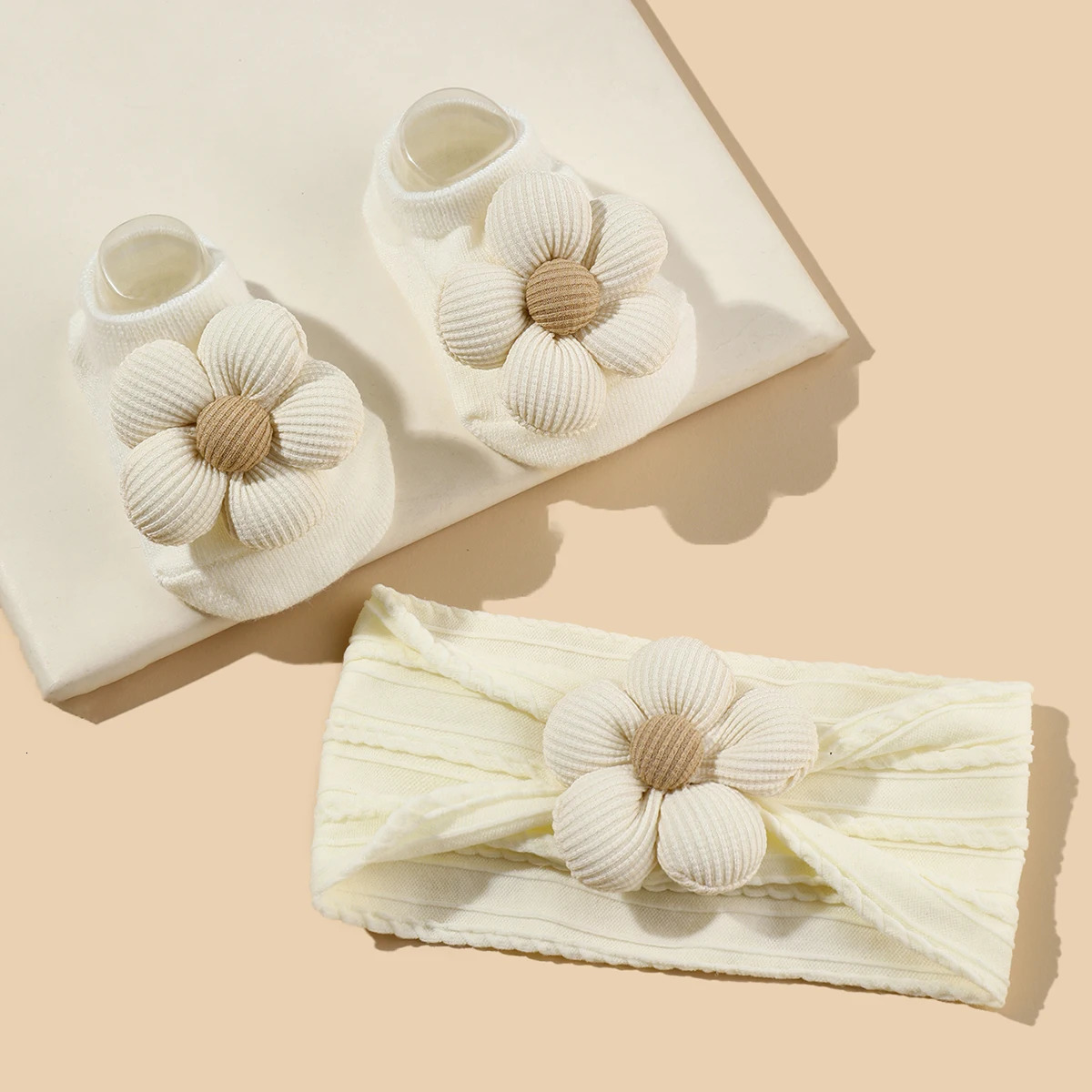 2 Pcs/Set Baby Girls Headband Socks Set born Girls Cute Flowers Toddler Princess Sock Autumn Infant Hair Accessories Gift 250528