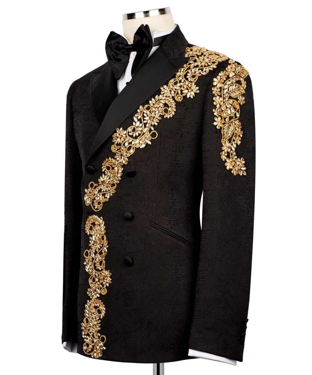 Gold Beads Men Suits Customized 2 Pieces Groom Wedding Party Tuxedos Slim Fit Male Blazer Costumes Homme