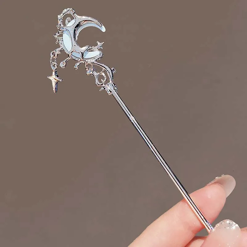 Vintage Moonstone Star Moon Hair Sticks for Women Chinese Style Cross Tassel Hairpin Disk Chopsticks Accessories 250519