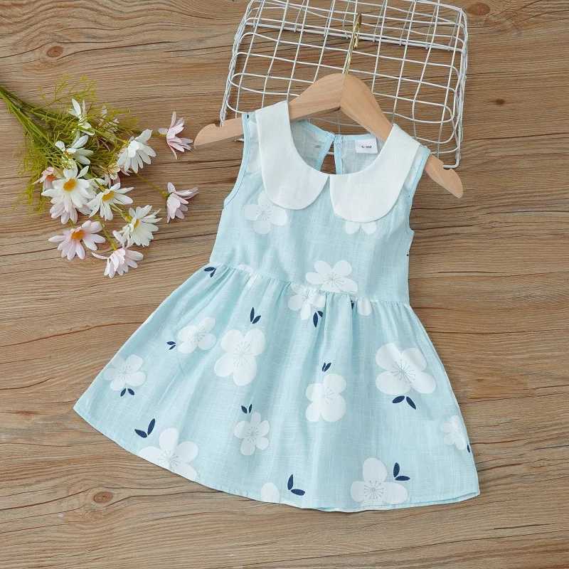 2025 Summer Baby Girls Korean Version Style Sleeveless Peter Pan Collar Sundress Children Cotton Linen Princess Dress 0-6Years X250528