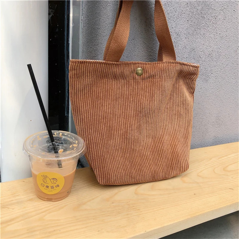 Cute Corduroy Shopper Tote Bag Woman Girls Lady Travel Shopping Cloth Handbags Lunch Bag Small Portable Hand Pouch Bag Organizer 250526