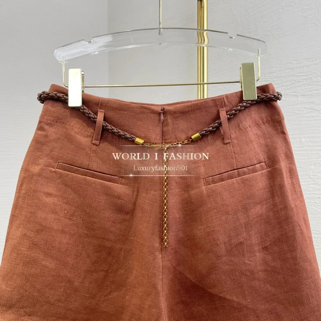 Red High Quality Casual Back Zipper Shorts Silk 2025 Fashion 250527
