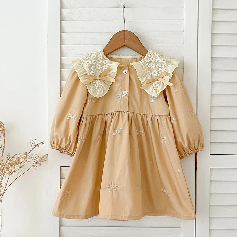 Family Sister Dress Embroidered Bow Outfits born Girls Bodysuits Cotton Lace Collar Infant Baby Jumpsuit Outfits 250528