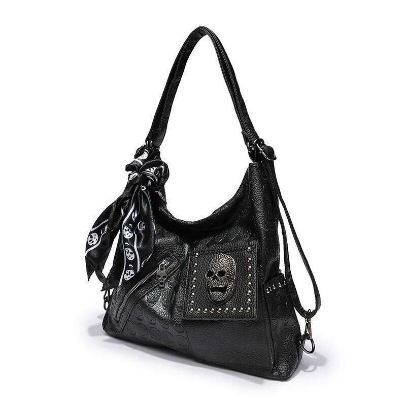 Y2k Aesthetic Trendy Casual Tote Bags Vintage All Match Women High-capacity Handbags Fashion Rivet Skull Shoulder Underarm Bag