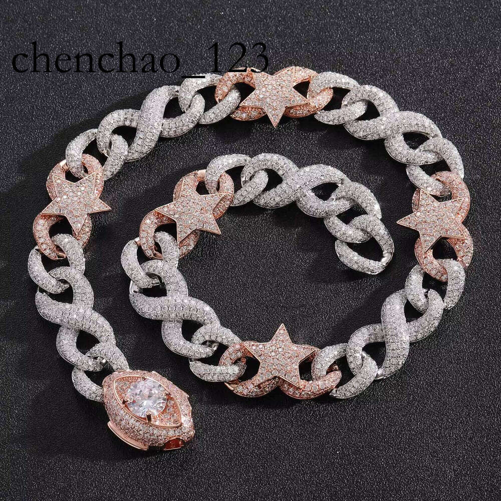 Hip Hop Sterling Sier VVS Moissanite NecklaceLINK Necklace Iced Out Miami Cuban Men's Double Sided LINK Chain