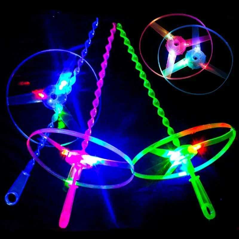 LED Luminous Bamboo Dragonfly Flying Saucers with Light Outdoor Night Shooting Helicopters Flying Toys Kids Birthday Party Props W250528