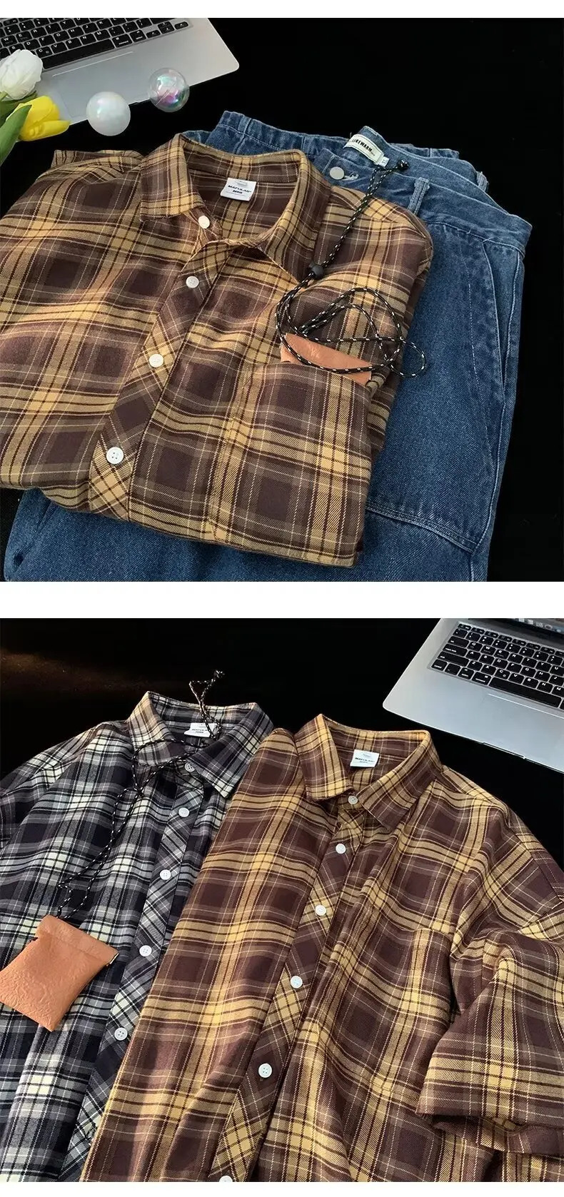 Summer Mens Loose Checkered Short Sleeved Shirt Casual Elegant Turn Collar Half Sleeved Shirt Jacket 250527