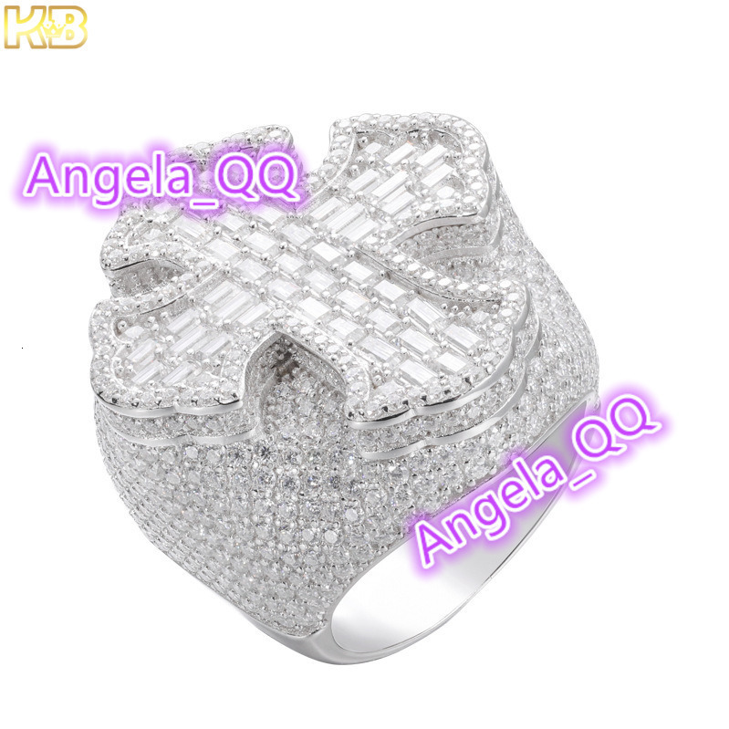 Iced Out Moissanite Diamond Ring 925 Silver Hip Hop Bling Champion Cross Design VVS High Quality Men Fashion Jewelry