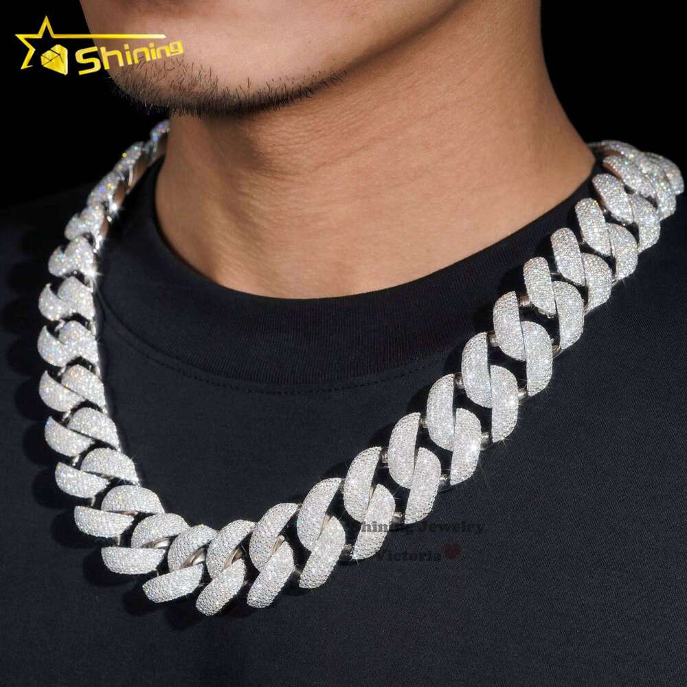 Shining Jewelry Hip Hop Iced Out Miami 25MM Thick Sier Lab Grown Dia 14K Gold Plated Cuban Link Chain
