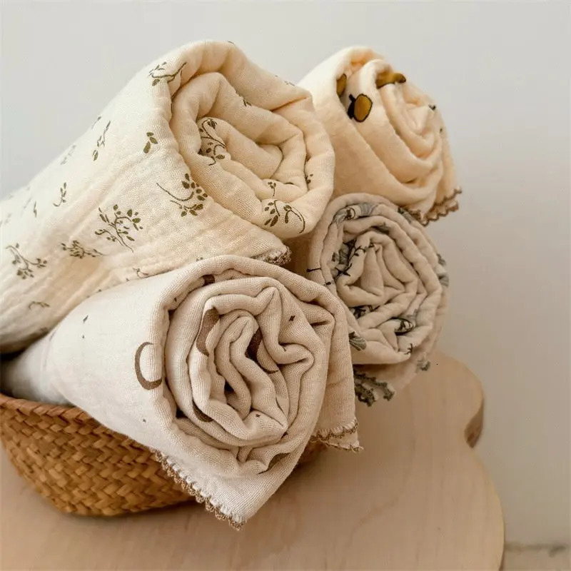2Layer Blanket for born Baby Floral Cotton Muslin Swaddle Thin Baby Summer Blanket Infant Toddler Baby Bath Towel100X100CM 250527