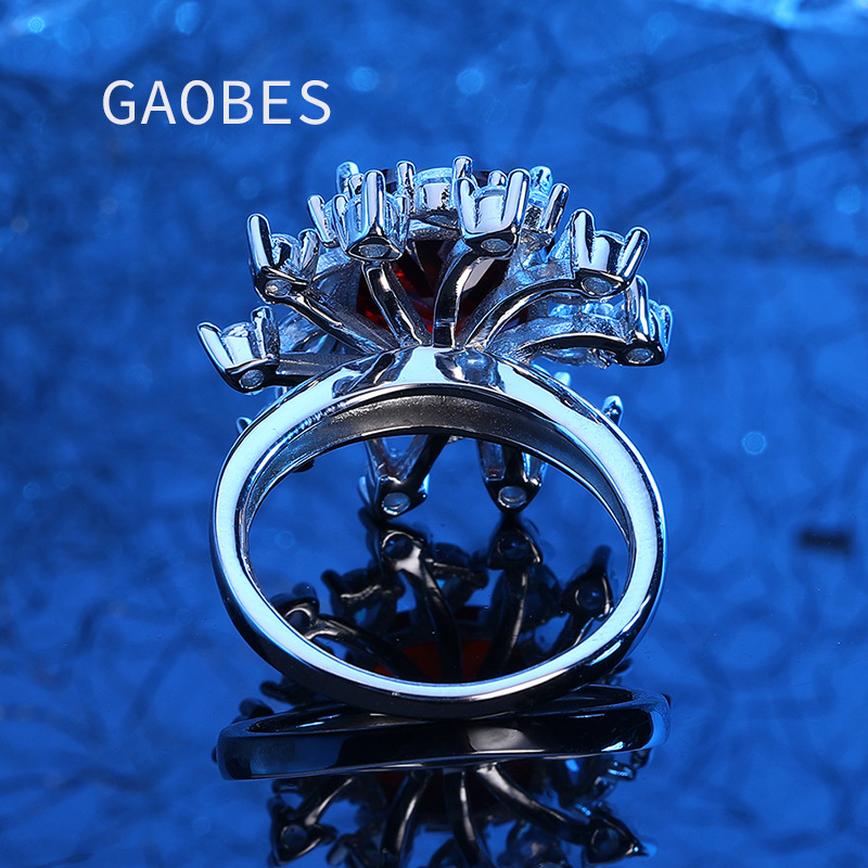 S925 Sterling Silver Ruby Engagement Ring with Full Diamond Setting, Luxury Wedding Ring for Proposal