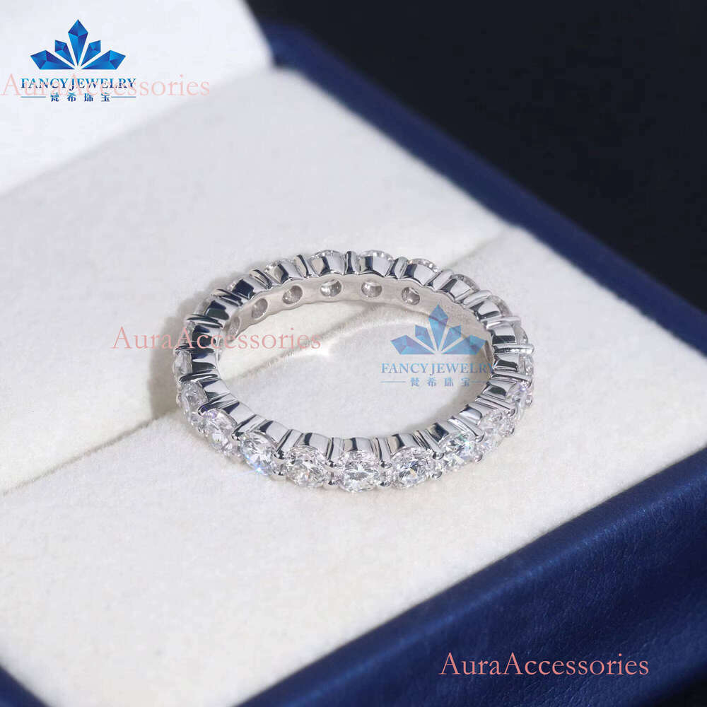 Luxurious 14K Gold Eternity Wedding Band 3mm round Moissanite Fine Custom Jewelry for Women