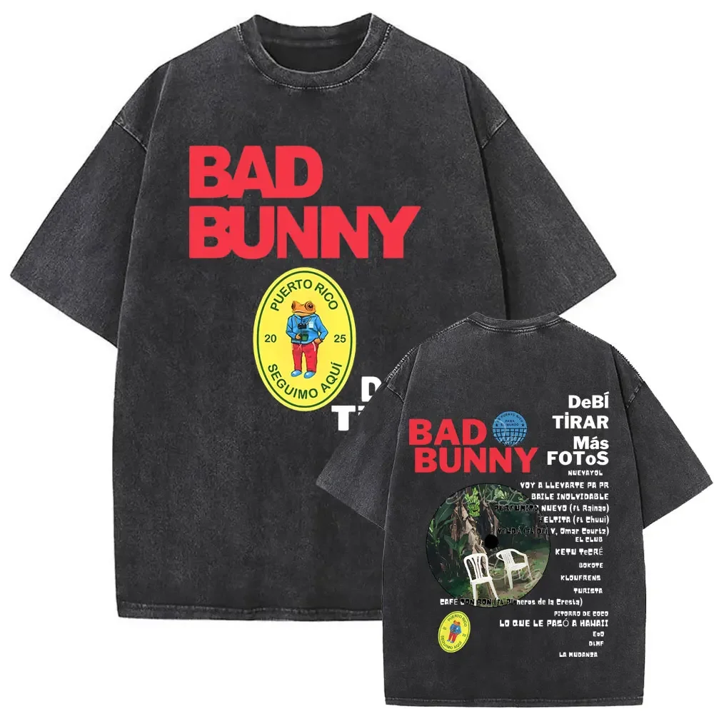 Rapper Bad Bunny DTMF DeBi TiRAR MaS FOToS Vintage Washed T-shirt Men Harajuku Short Sleeve Graphic Tees Streetwear Y2K Clothes