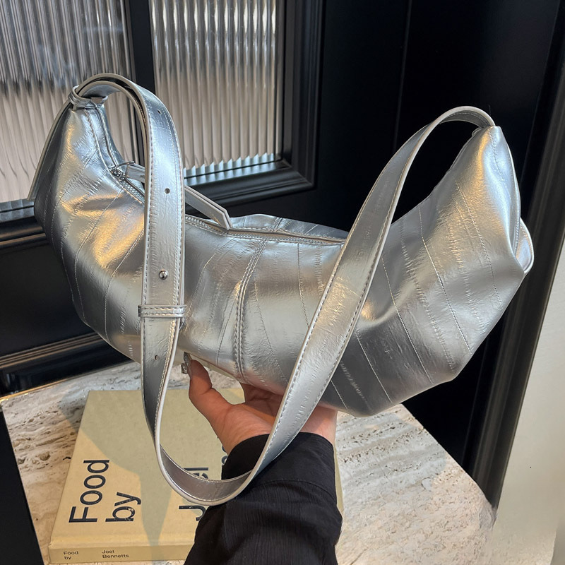 New Silver trend Women s Large Capacity New Leisure Multi leisure functional Slant Shoulder Bag Designer niche design Commuting Dumpling Bag
