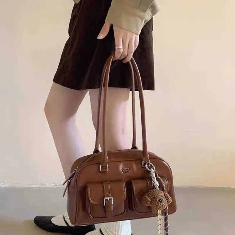 Maillard Vintage Boston Bag Samba Pillow Bag Women Commuter Tote Shoulder Bag Daily Collocation Gifts For Girls Y250528