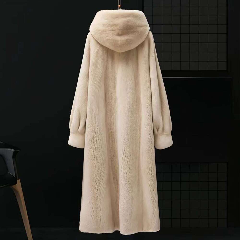Faux Mink Fur Coat for Women,Covered Button Jackets,Hooded Overcoat,Female Clothes,Thicken Warm,Winter,2025
