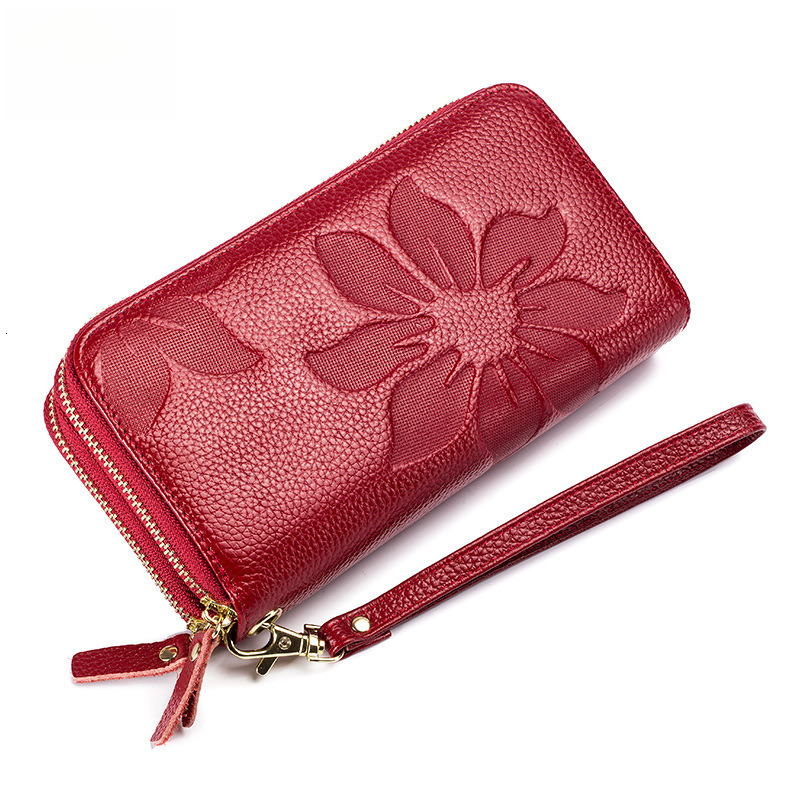 Free Shipping Designer Wallet Women's Double Zipper Genuine Leather Wallet RFID Large Capacity Long Style Top Layer Cowhide New Phone Bag Clutch