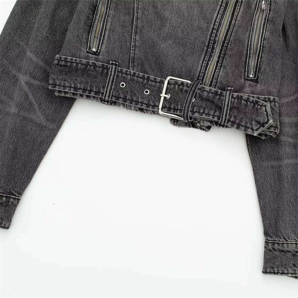 UNIZERA Autumn and Winter New Women's Casual Versatile Polo Neck Motorcycle Loose Belt Denim Jacket Coat