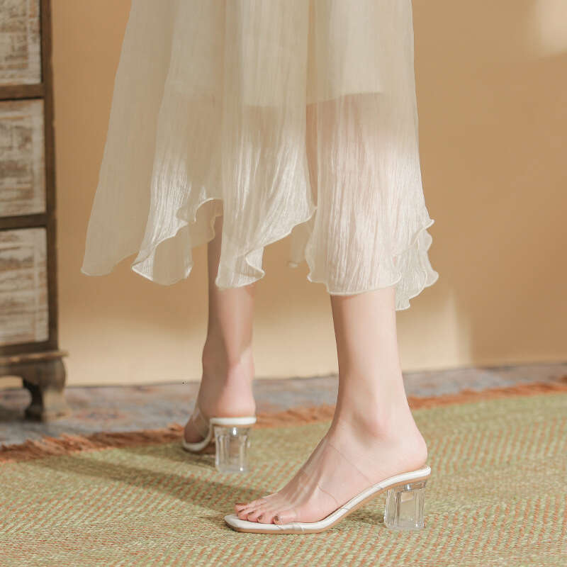 One-Strap Transparent Sandals for Women 2025 Summer New Fashion Internet Celebrity Fairy Style Crystal Chunky Heel High Heels