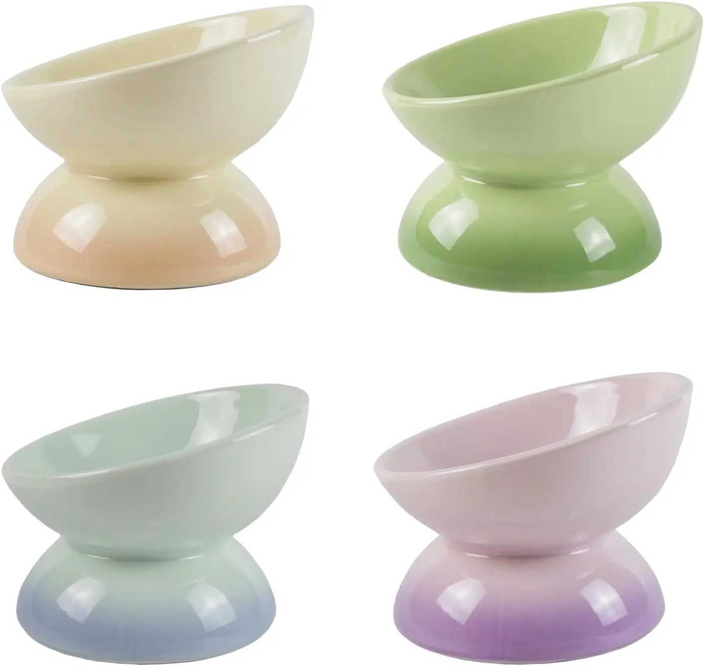 Ceramic Elevated Cat Bowls Tilted Cat Food Bowl Dish Pet Feeder Bowl Dishwasher Microwave Safe Y250528