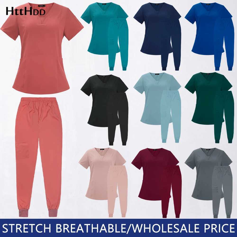 Solid Color Short Scrub Suit Nurse Uniforms Breathable Doctor Uniform for Women Medical Clothing Beauty Sn Work Set X250528