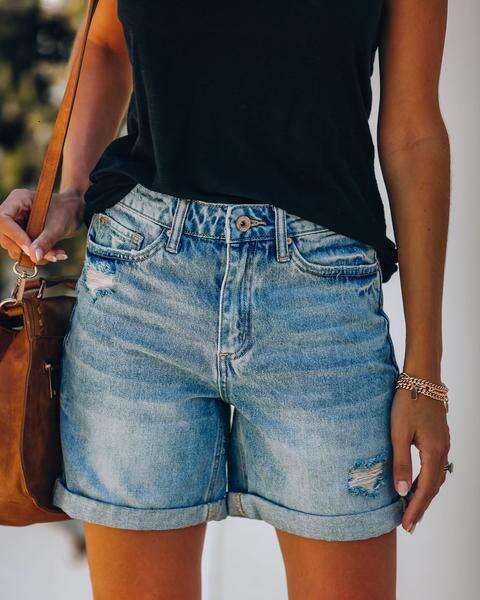 Shorts Women Denim Shorts Summer Fashion Street Style Rolled Hem Distressed Straight Leg Women S Denim Shorts Jean Shorts