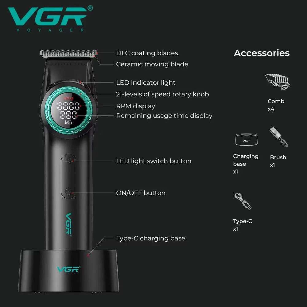 VGR Clipper Professional Trimmer Rechargeable Cutting Hine Cordless Barber BLDC Motor Hair Clippers Men V-977