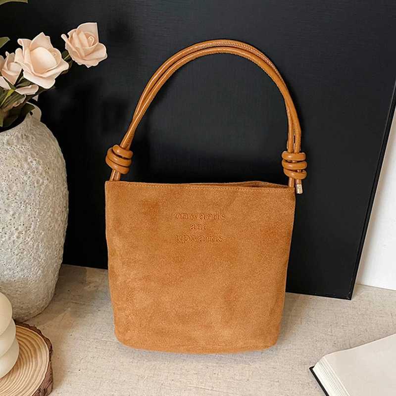Large Capacity Womens Suede Handbag with Letter Pattern Magnetic Buckle Velvet PU Underarm Bag Retro Korean Style Y250528